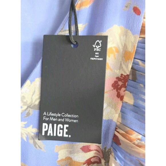 Paige Barbarella Silk Dress Women's XS Blue Floral Tiered Ruffle Sleeves NWT - Picture 4 of 13